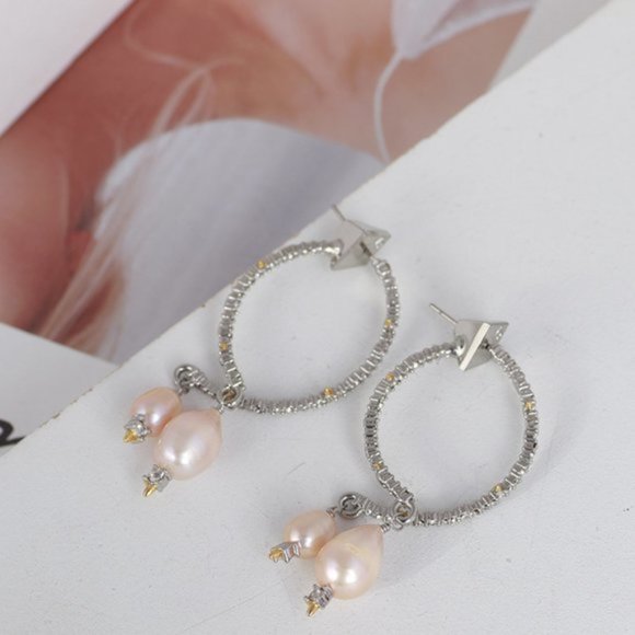 Alexis Bittar Baroque Pearl & Silver Hoop Earrings - Picture 9 of 10